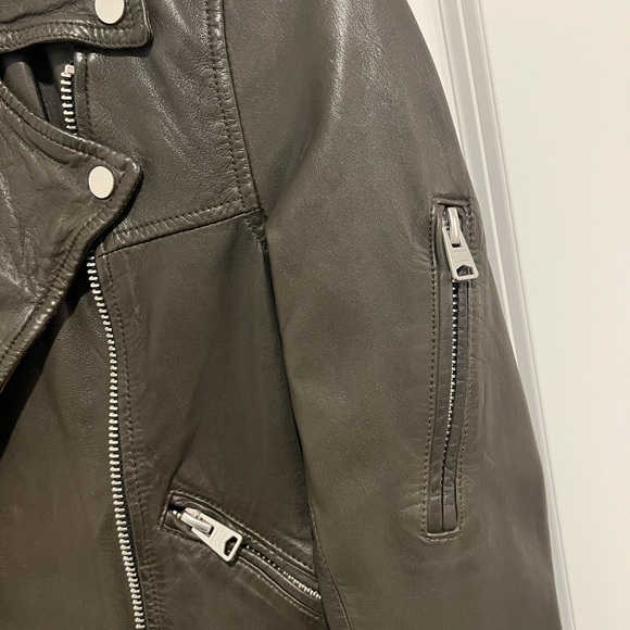 NWT AllSaints Dark Khaki Leather Jacket - Picture 5 of 7